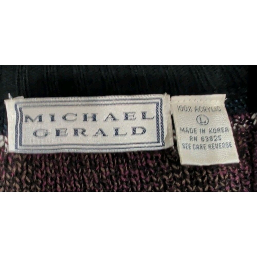 Vintage Michael Gerald Cardigan Sweater Geometric Collegiate Acrylic Mens Large - Picture 3 of 8